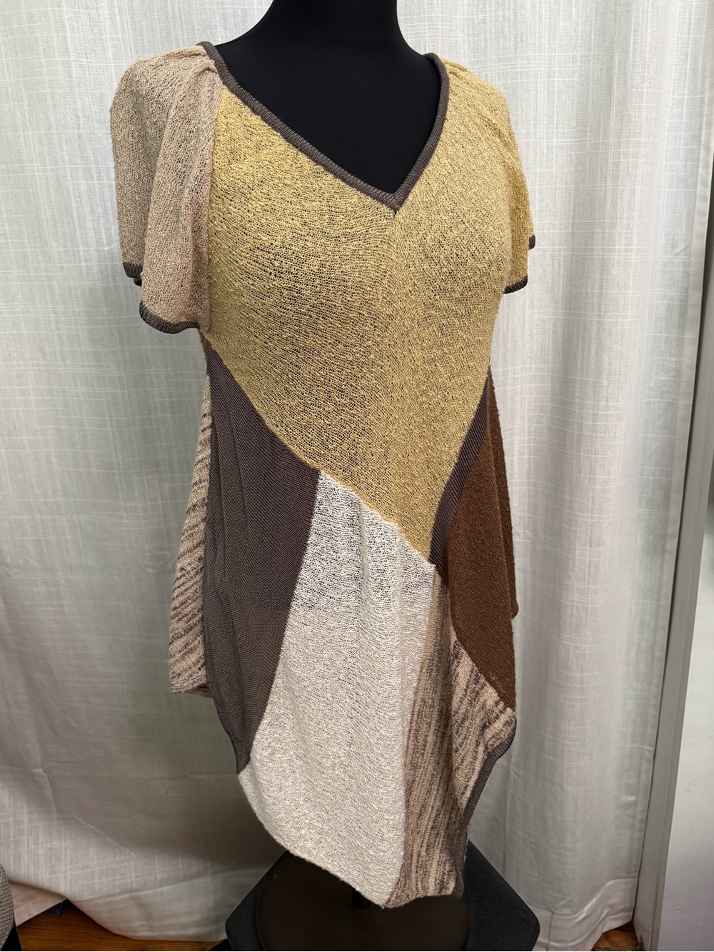 Curio Colorblock Knit Asymmetrical Patchwork Vintage Tunic Top